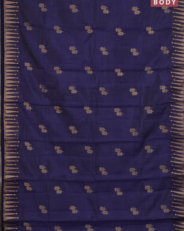 Semi raw silk saree dark blue with zari woven buttas and zari woven border