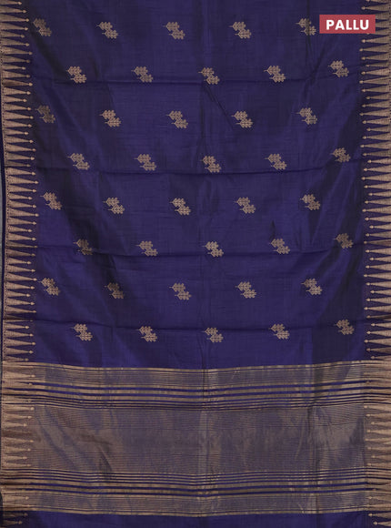 Semi raw silk saree dark blue with zari woven buttas and zari woven border
