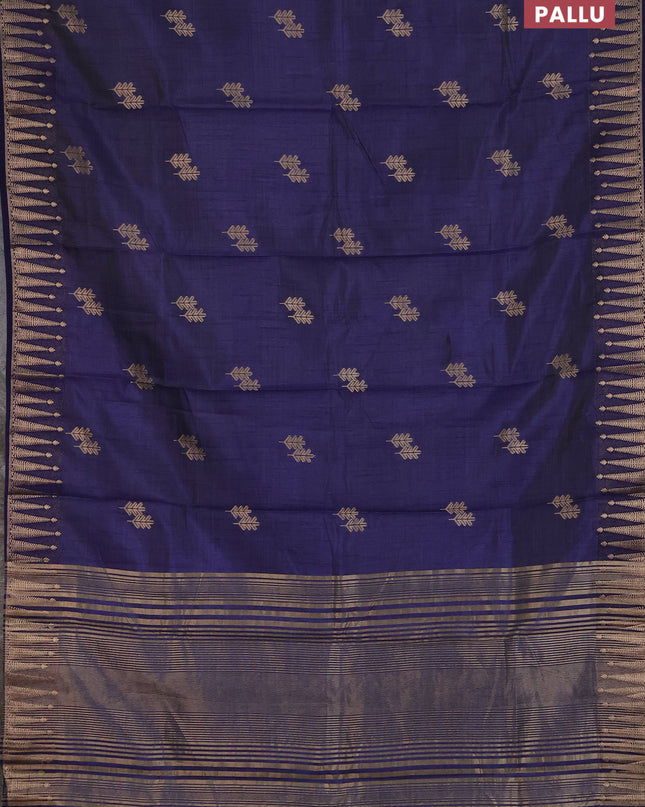 Semi raw silk saree dark blue with zari woven buttas and zari woven border