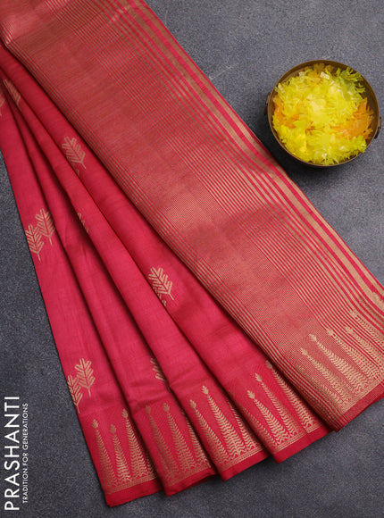Semi raw silk saree pink with zari woven buttas and zari woven border