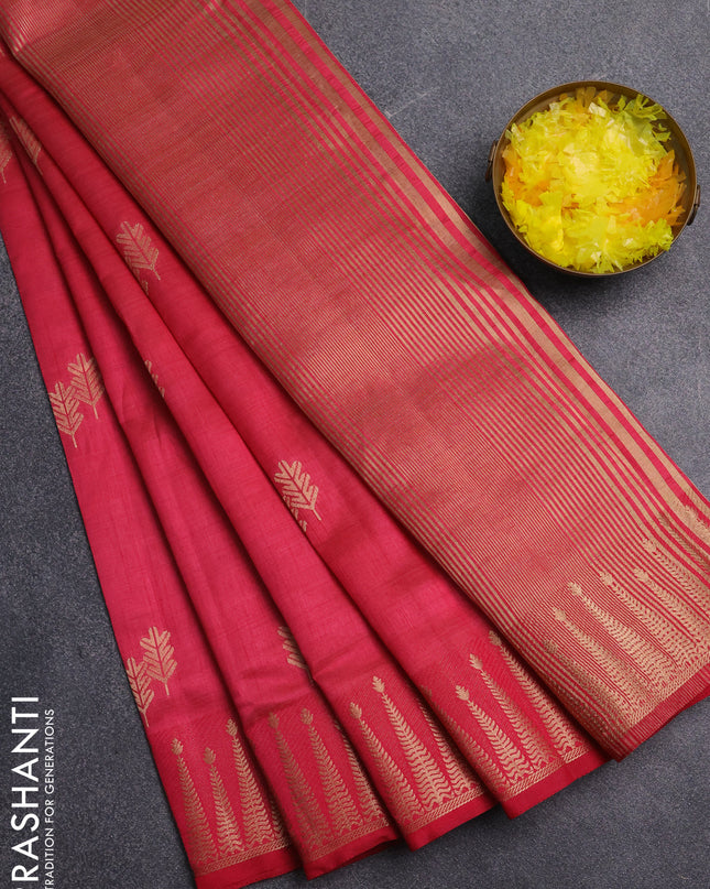 Semi raw silk saree pink with zari woven buttas and zari woven border