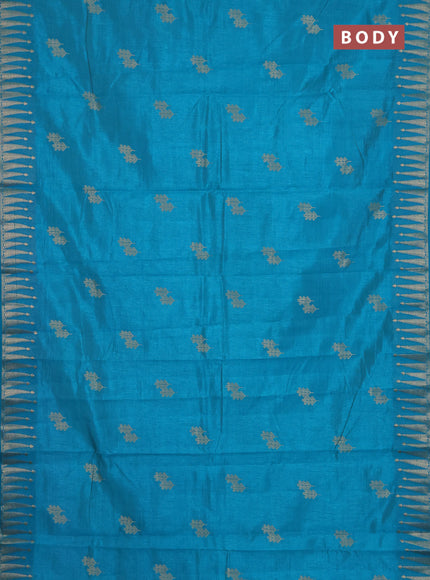 Semi raw silk saree cs blue with zari woven buttas and zari woven border
