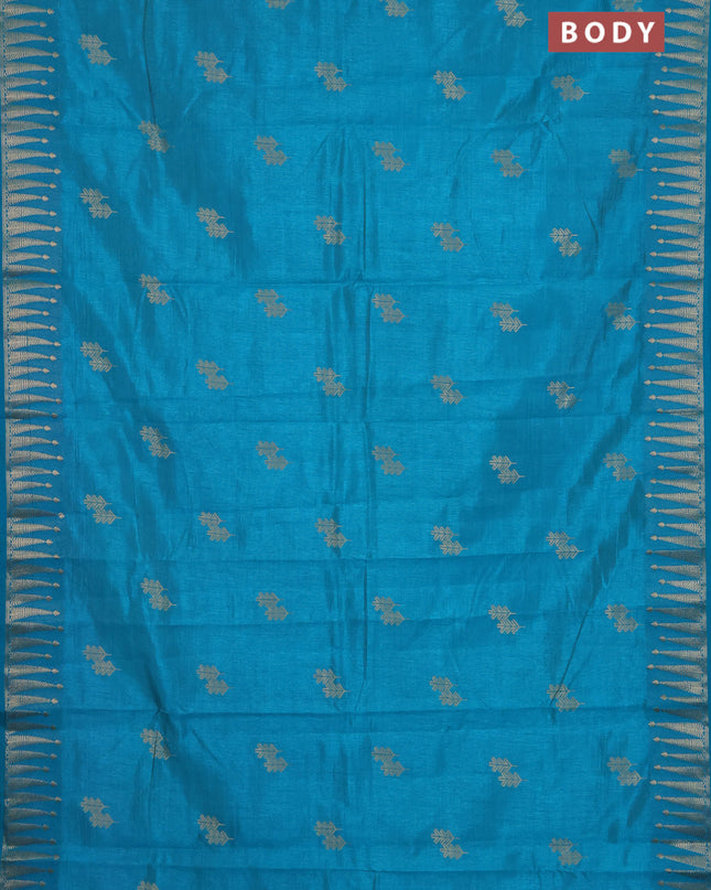 Semi raw silk saree cs blue with zari woven buttas and zari woven border