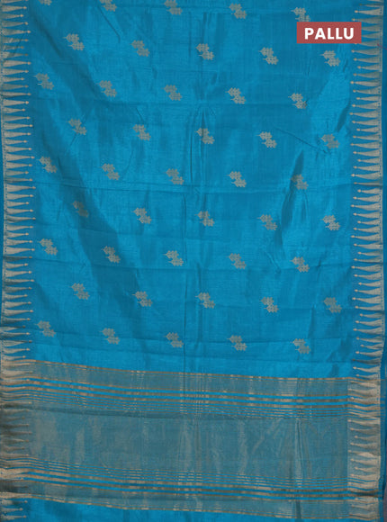 Semi raw silk saree cs blue with zari woven buttas and zari woven border
