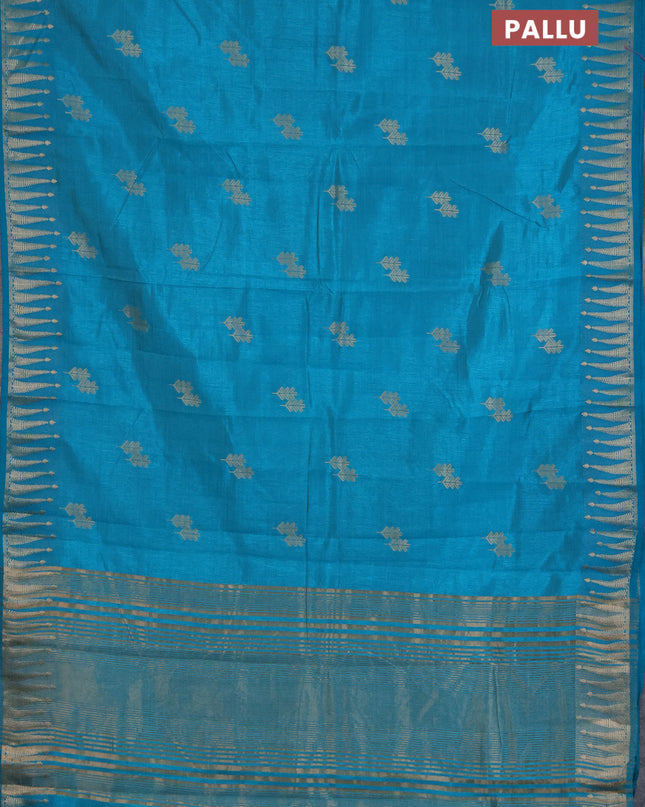 Semi raw silk saree cs blue with zari woven buttas and zari woven border