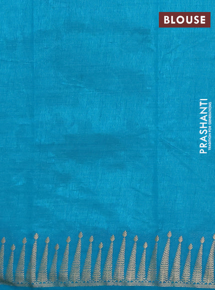 Semi raw silk saree cs blue with zari woven buttas and zari woven border