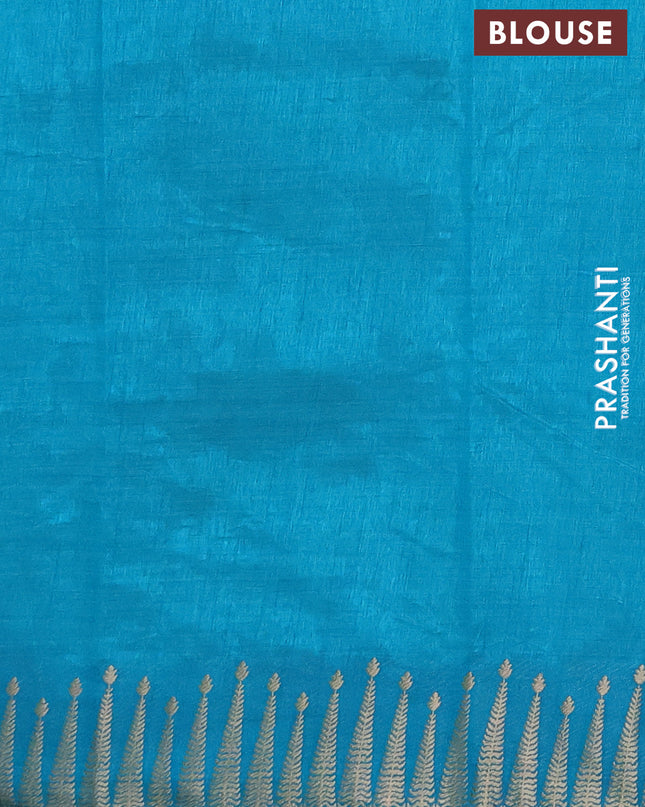 Semi raw silk saree cs blue with zari woven buttas and zari woven border