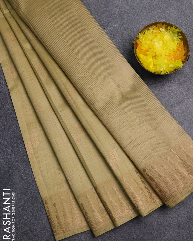 Semi raw silk saree pista green with zari woven buttas and zari woven border