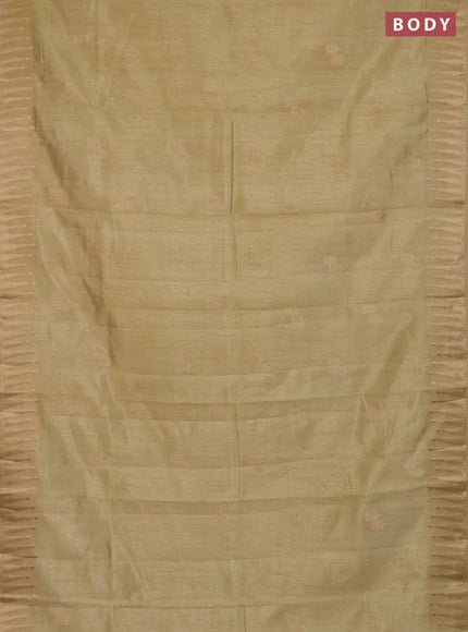 Semi raw silk saree pista green with zari woven buttas and zari woven border