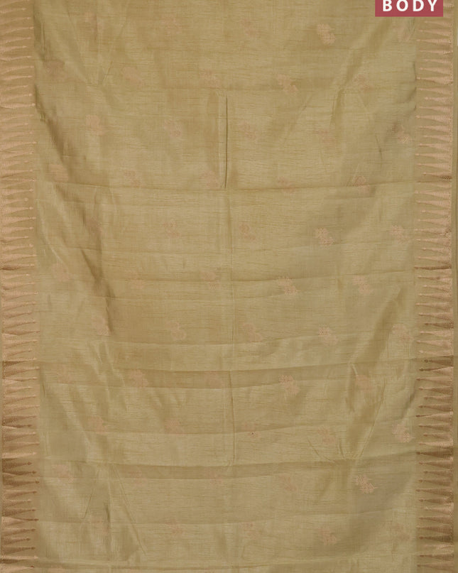 Semi raw silk saree pista green with zari woven buttas and zari woven border