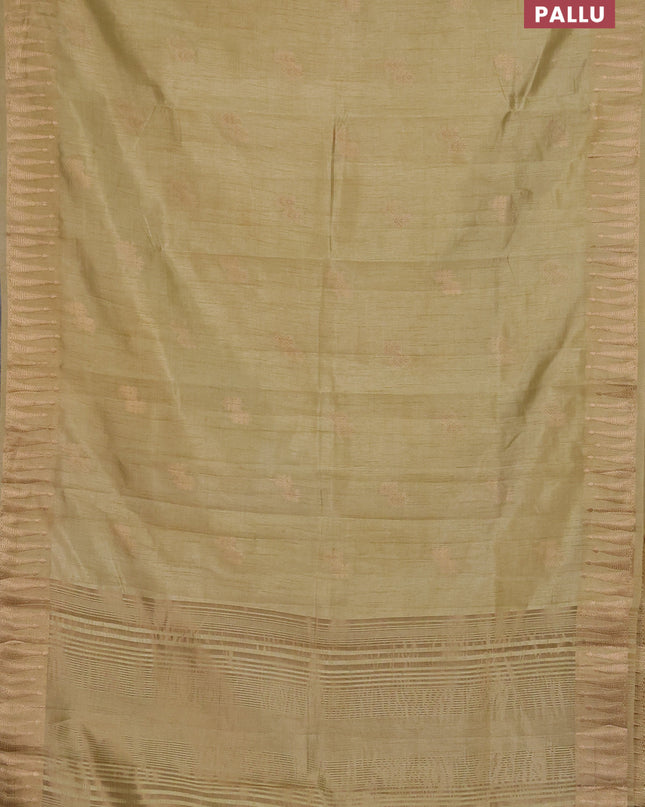 Semi raw silk saree pista green with zari woven buttas and zari woven border