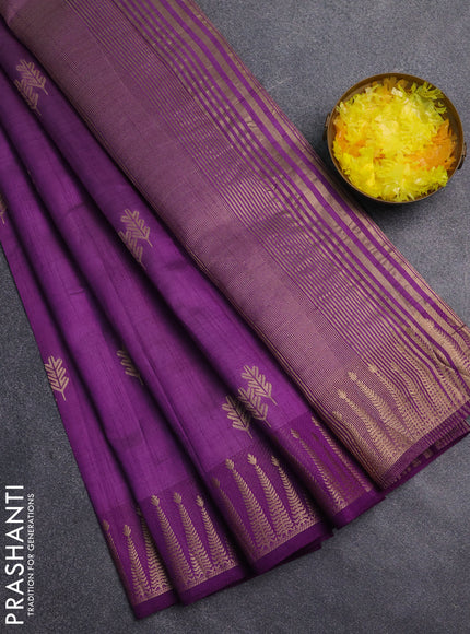 Semi raw silk saree violet with zari woven buttas and zari woven border