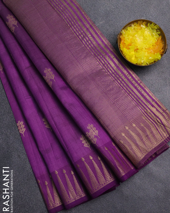 Semi raw silk saree violet with zari woven buttas and zari woven border