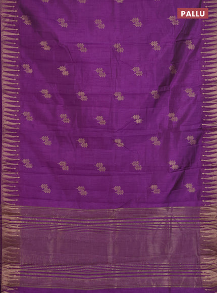 Semi raw silk saree violet with zari woven buttas and zari woven border