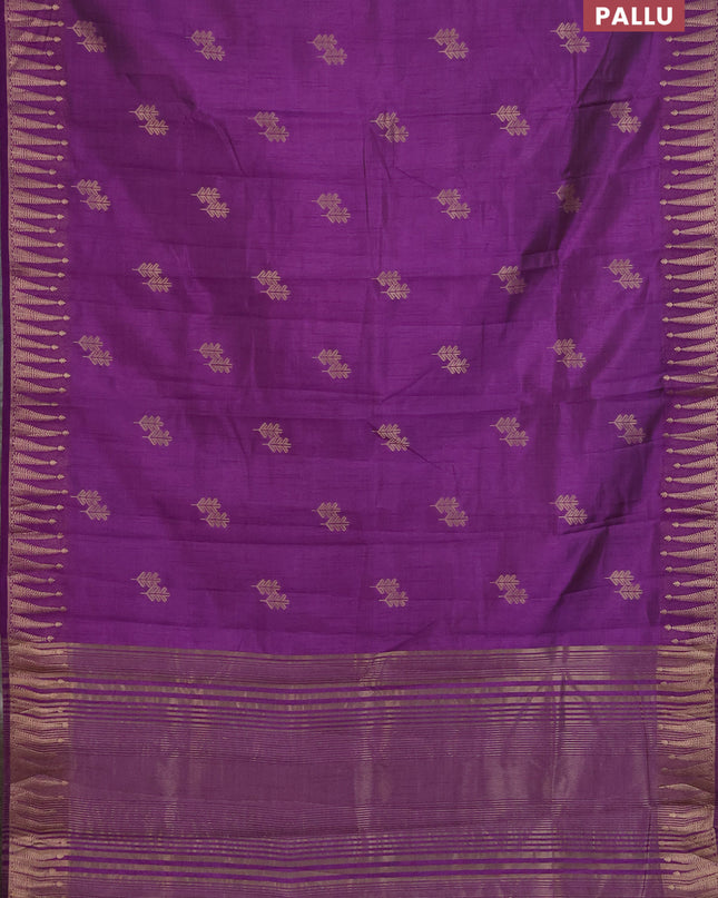 Semi raw silk saree violet with zari woven buttas and zari woven border