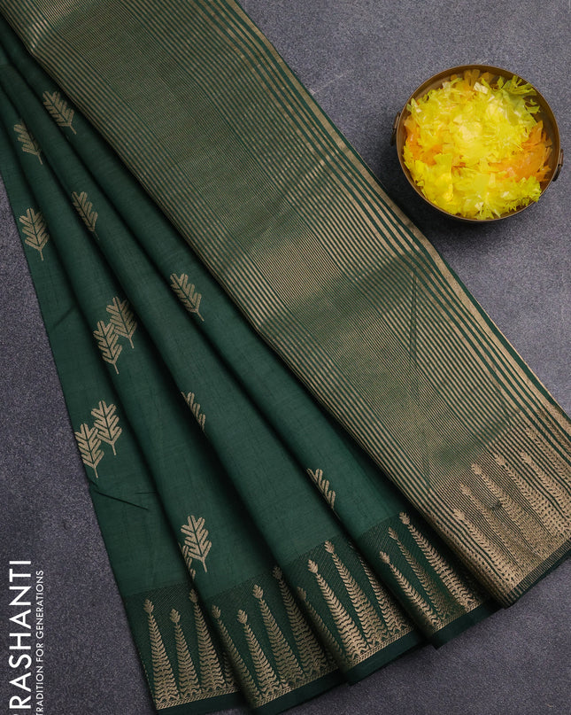 Semi raw silk saree green with zari woven buttas and zari woven border