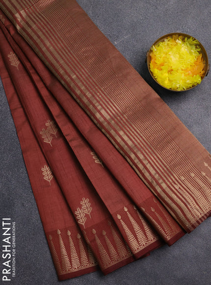 Semi raw silk saree rust shade with zari woven buttas and zari woven border