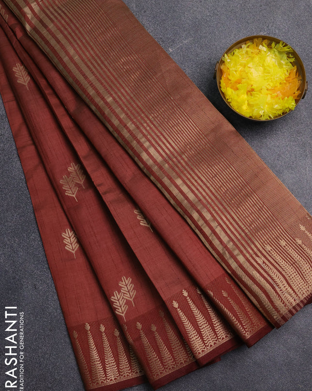 Semi raw silk saree rust shade with zari woven buttas and zari woven border