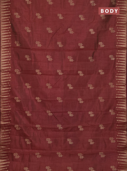 Semi raw silk saree rust shade with zari woven buttas and zari woven border