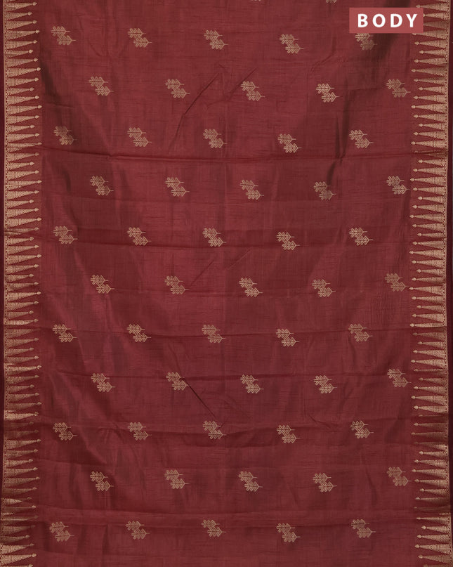 Semi raw silk saree rust shade with zari woven buttas and zari woven border