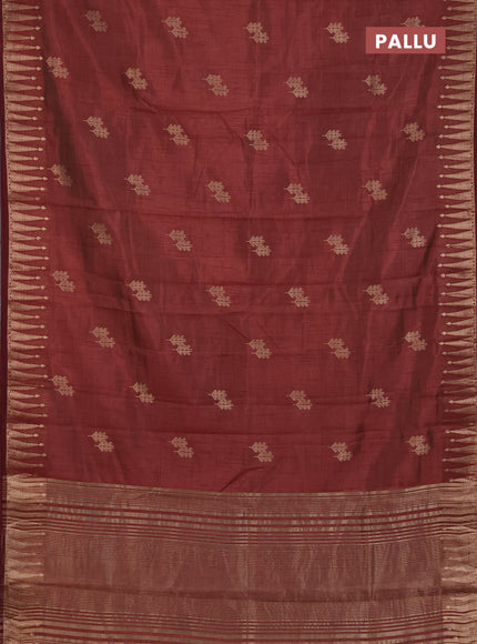 Semi raw silk saree rust shade with zari woven buttas and zari woven border