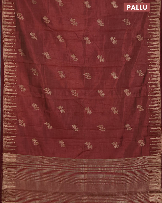 Semi raw silk saree rust shade with zari woven buttas and zari woven border