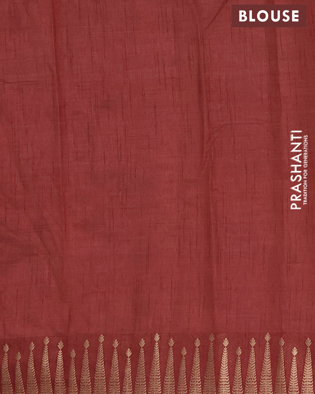 Semi raw silk saree rust shade with zari woven buttas and zari woven border