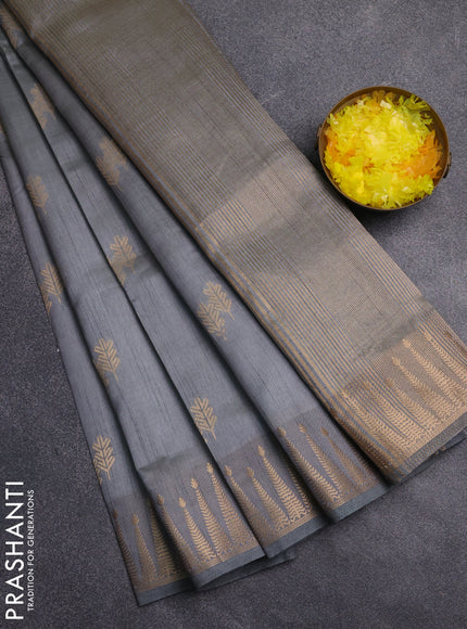 Semi raw silk saree grey with zari woven buttas and zari woven border