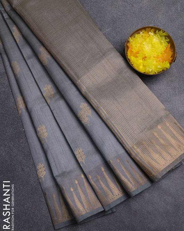 Semi raw silk saree grey with zari woven buttas and zari woven border