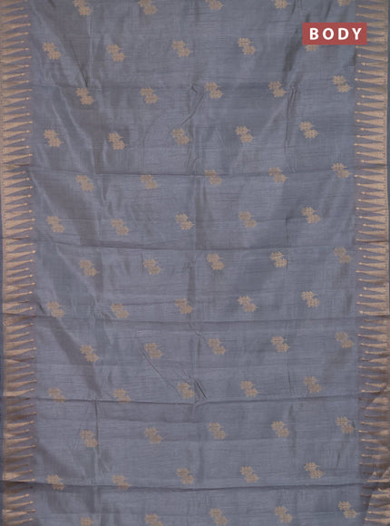 Semi raw silk saree grey with zari woven buttas and zari woven border