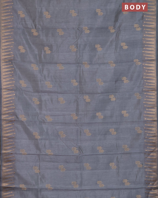 Semi raw silk saree grey with zari woven buttas and zari woven border