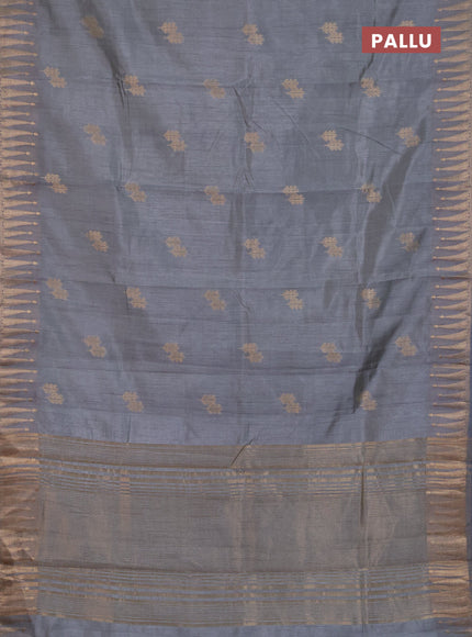 Semi raw silk saree grey with zari woven buttas and zari woven border