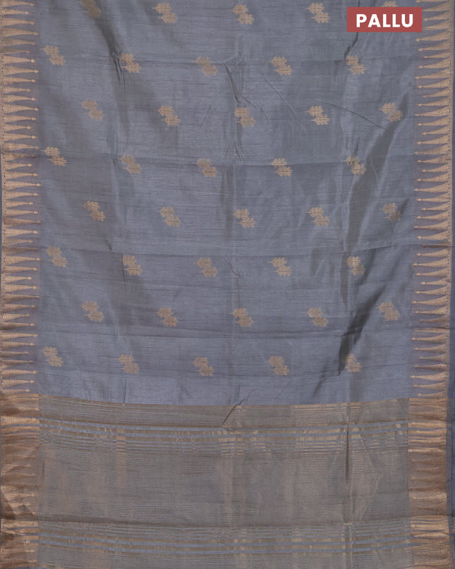 Semi raw silk saree grey with zari woven buttas and zari woven border