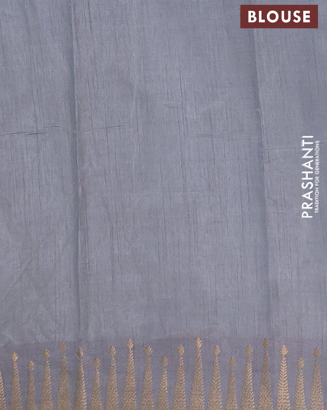 Semi raw silk saree grey with zari woven buttas and zari woven border