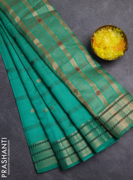 Semi raw silk saree green with thread & zari woven buttas and zari woven border