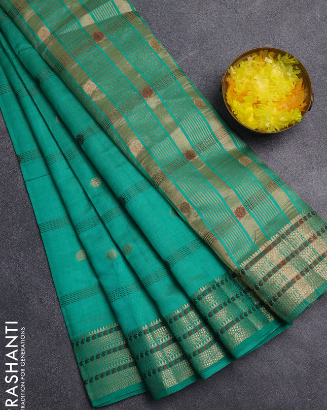 Semi raw silk saree green with thread & zari woven buttas and zari woven border