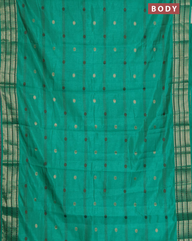 Semi raw silk saree green with thread & zari woven buttas and zari woven border