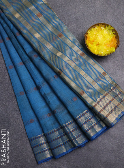 Semi raw silk saree cs blue with thread & zari woven buttas and zari woven border