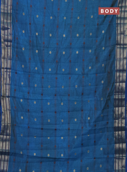 Semi raw silk saree cs blue with thread & zari woven buttas and zari woven border