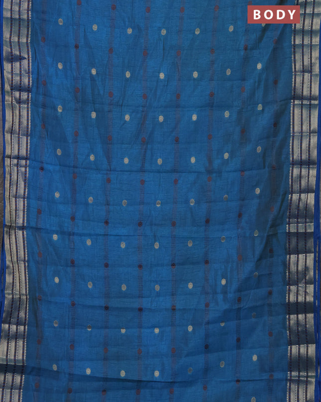 Semi raw silk saree cs blue with thread & zari woven buttas and zari woven border