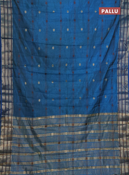 Semi raw silk saree cs blue with thread & zari woven buttas and zari woven border