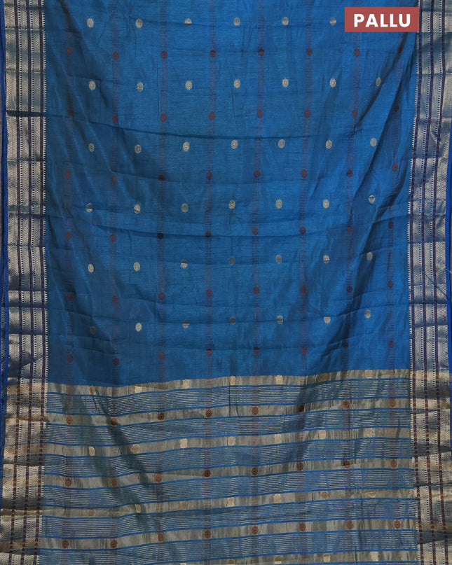 Semi raw silk saree cs blue with thread & zari woven buttas and zari woven border