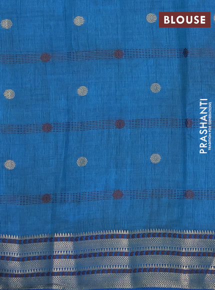 Semi raw silk saree cs blue with thread & zari woven buttas and zari woven border