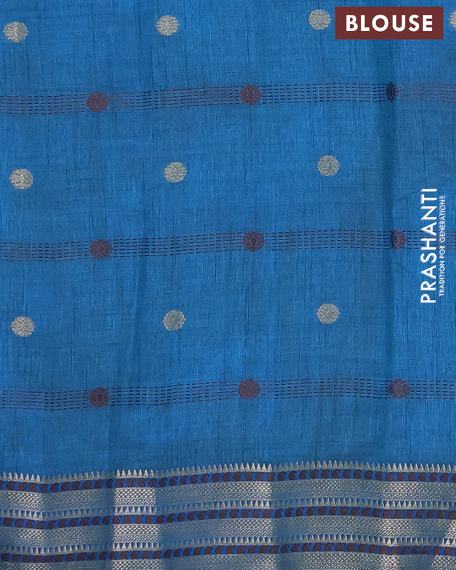 Semi raw silk saree cs blue with thread & zari woven buttas and zari woven border