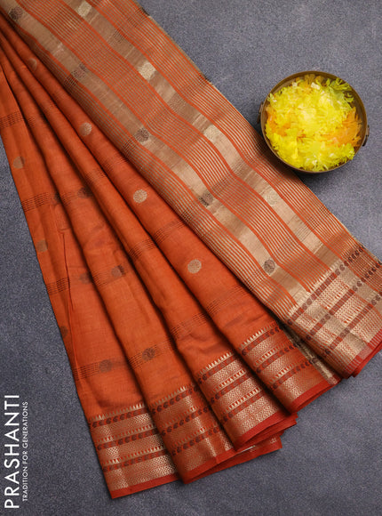 Semi raw silk saree rust shade with thread & zari woven buttas and zari woven border