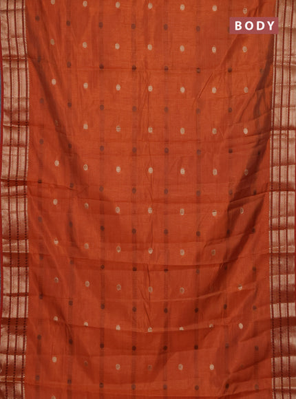 Semi raw silk saree rust shade with thread & zari woven buttas and zari woven border