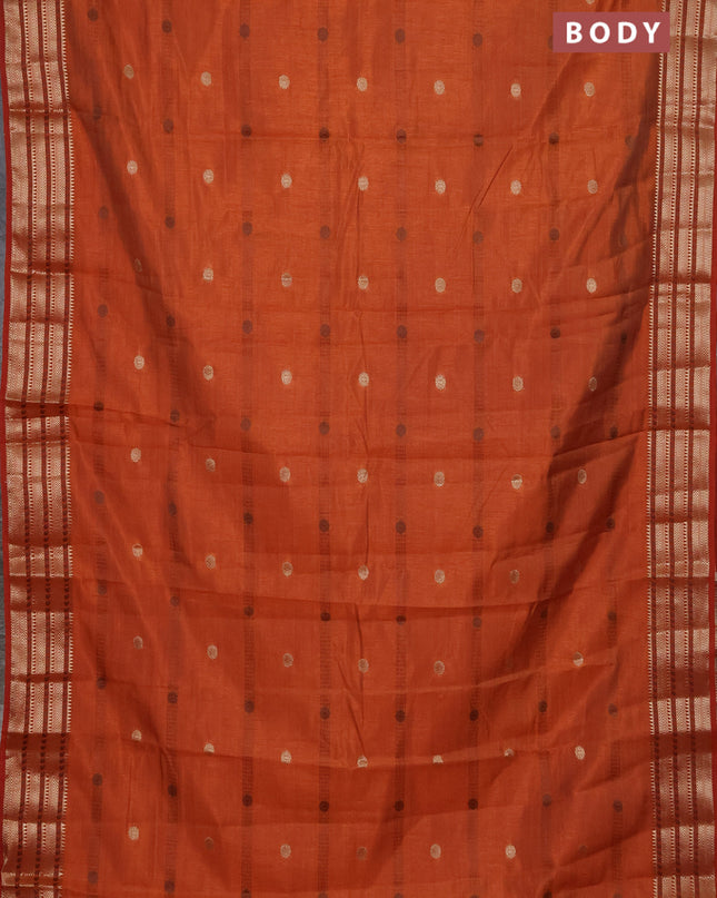Semi raw silk saree rust shade with thread & zari woven buttas and zari woven border