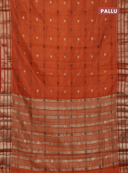 Semi raw silk saree rust shade with thread & zari woven buttas and zari woven border