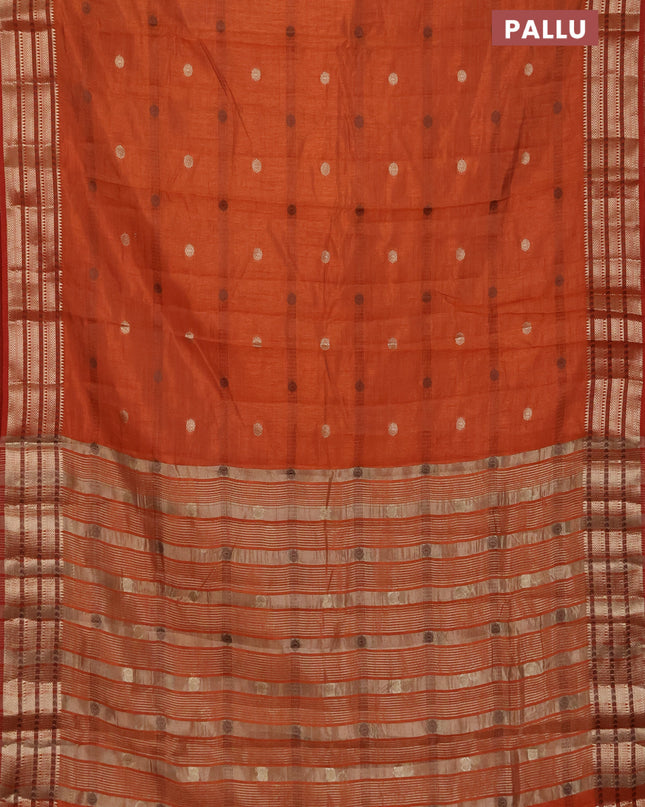 Semi raw silk saree rust shade with thread & zari woven buttas and zari woven border