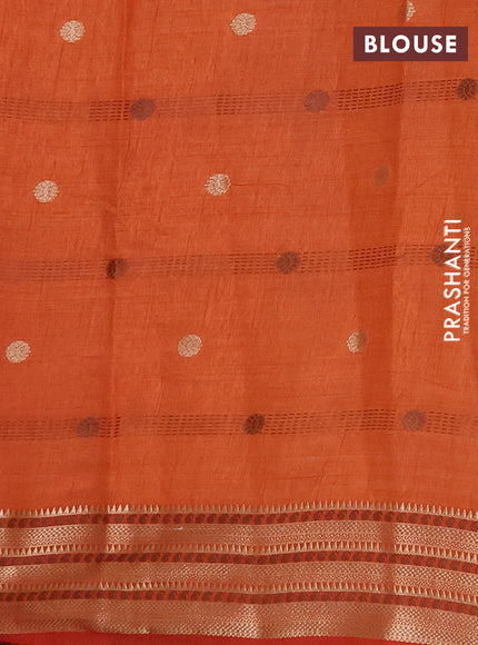 Semi raw silk saree rust shade with thread & zari woven buttas and zari woven border